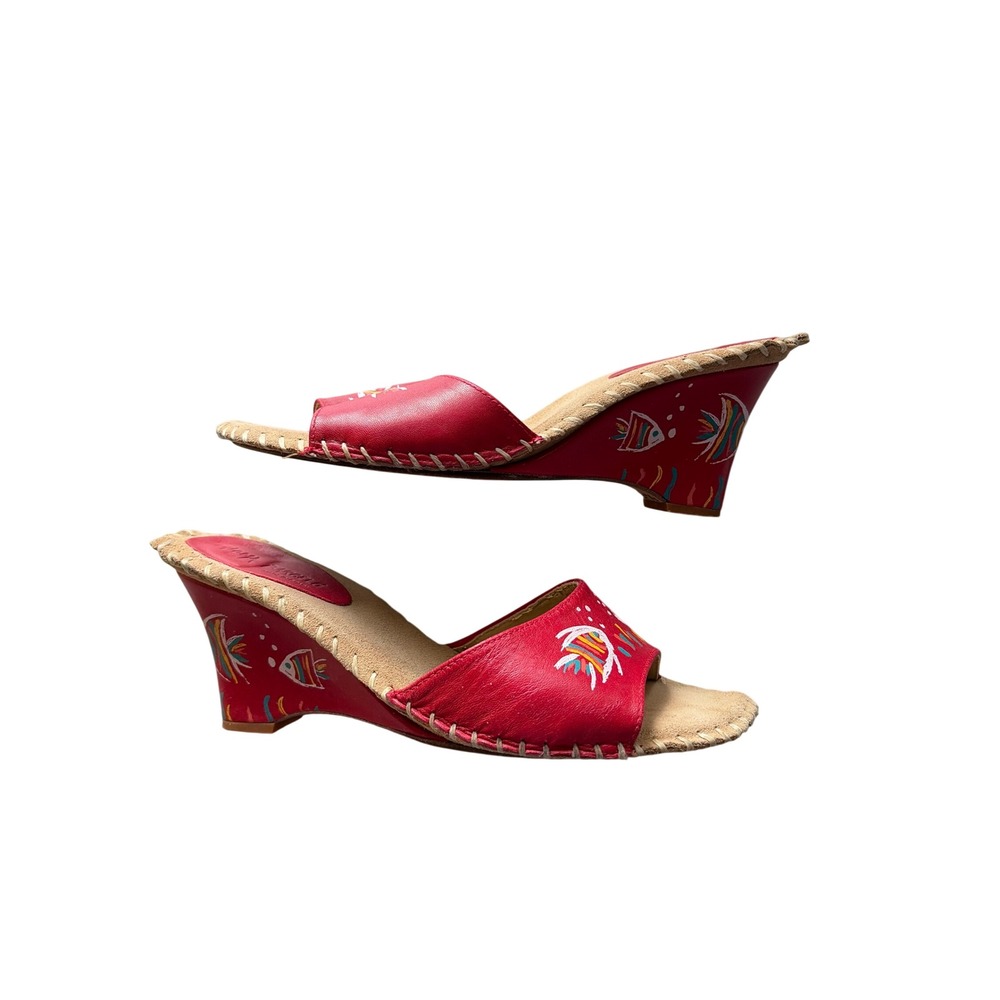 Paloma Barcelo Y2K Red Leather Fish Slide Sandals Made in Spain Women's Size - Picture 2 of 9